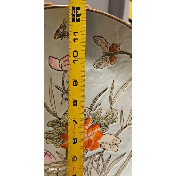 Vintage Plate Asian Hand-Painted Lotus Dragonfly Lily Gold Rim Stand 10.5 Green - Picture 5 of 9